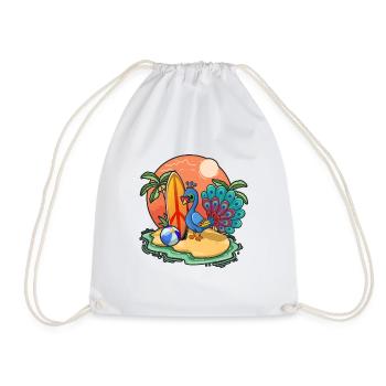 Funny Peacock Surf Lovers Cool Surfboard Surfing - Drawstring Bag - white - Front