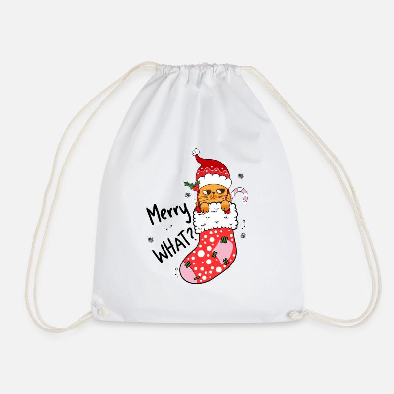 Christmas Funny Cat Christmas Tree Cat - Drawstring Bag - white