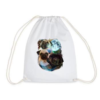 3 Moon Pug Dog Lover Cool Animal Pet Novelty Pun - Drawstring Bag - white - Front