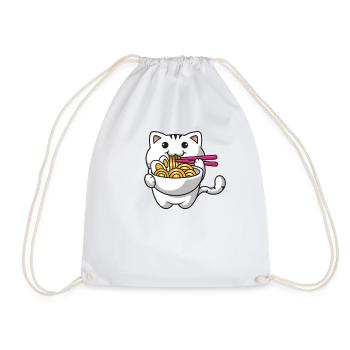 Kawaii Cat Japanese Ramen Noodles Cute Kat - Drawstring Bag - white - Front