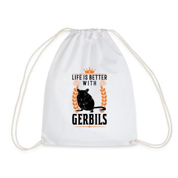Life is better with Gerbil's gerbil - Drawstring Bag - white - Front