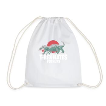 Humorous Exercising T-rexes Push-ups Illustration - Drawstring Bag - white - Front