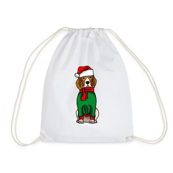 Beagle avec chapeau de Noël costume de Noël - Sac de sport léger - blanc - Devant