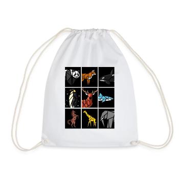 origami rectangulos with animals - Drawstring Bag - white - Front