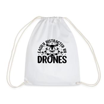 Easily Distracted By Drones - Drone Pilot Quadcopt - Drawstring Bag - white - Front