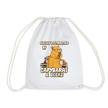 Easily distracted by Capybaras & Books - Drawstring Bag - white - Front
