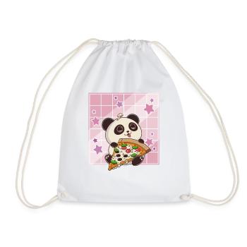 Cute Kawaii Panda Who Eats Pizza Anime Manga - Drawstring Bag - white - Front