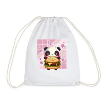 Cute Kawaii Panda, The Burger Anime Manga Otaku - Drawstring Bag - white - Front