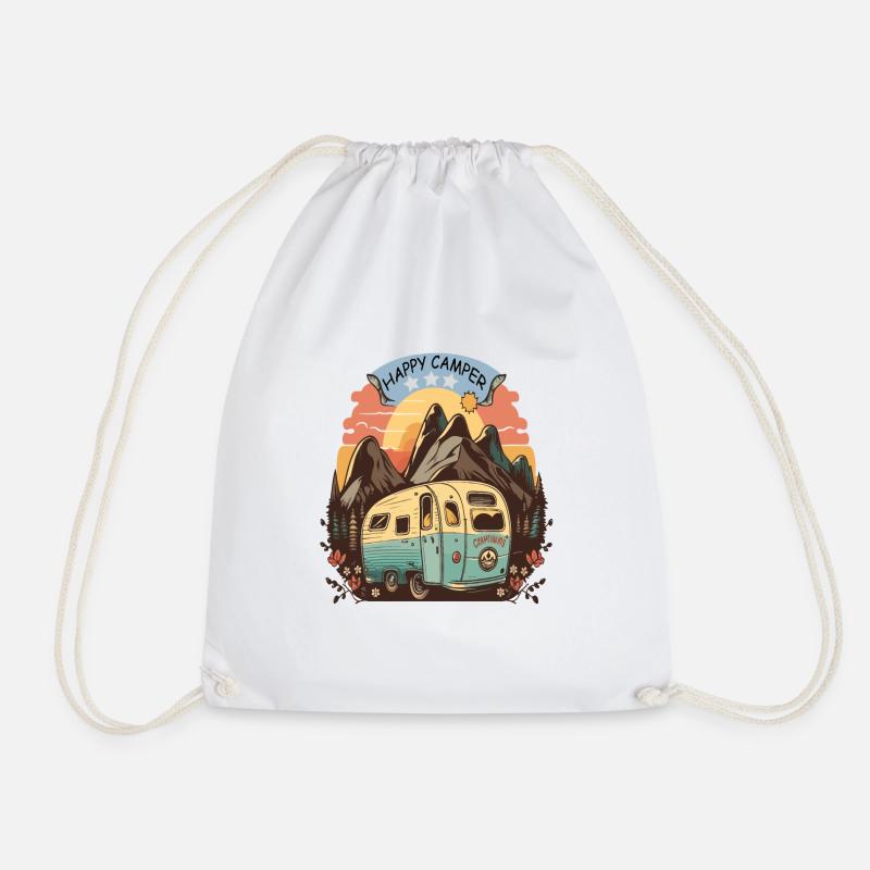 happy camper - Drawstring Bag - white