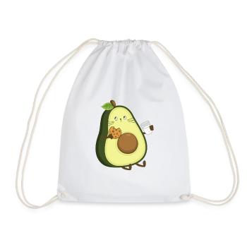 Avocado-Katze isst Keks und trinkt Milch - Turnbeutel - Weiß - Vorne