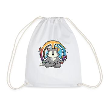 Hippie Wolf Friedenszeichen Yoga Cool Wolf Lustiger Hippie - Turnbeutel - Weiß - Vorne