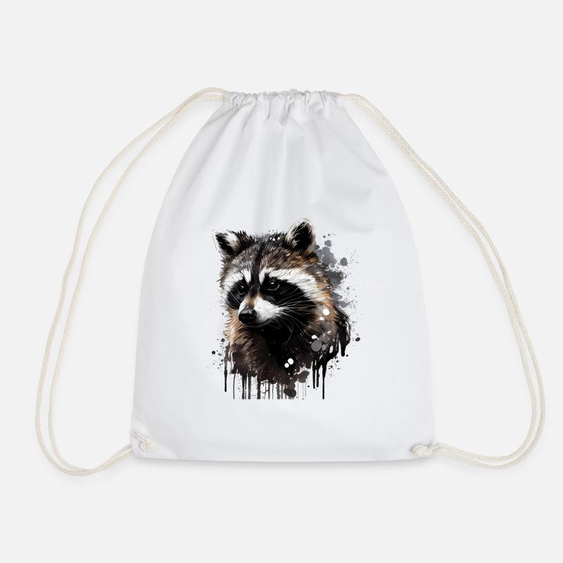 Raccoon - Drawstring Bag - white