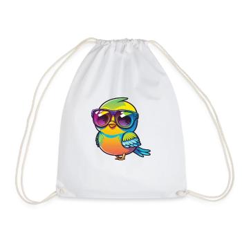 Kawaii Süßer glücklicher bunter Vogel mit Sonnenbrille - Turnbeutel - Weiß - Vorne