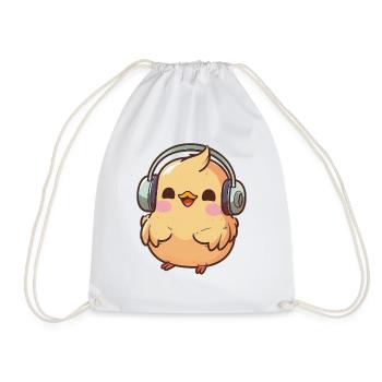 Kawaii Süßes Happy Buntes Huhn mit Kopfhörern - Turnbeutel - Weiß - Vorne