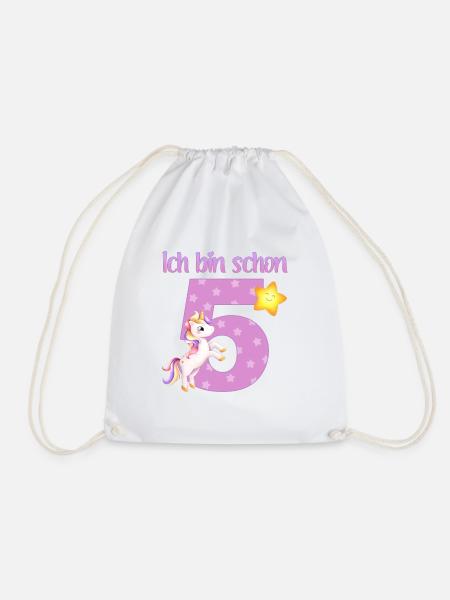 Ich bin schon 5 - Einhorn - Turnbeutel - Weiß