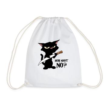 Cat With Knife – How About No - Drawstring Bag - white - Front