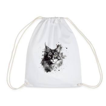 Maine Coon Cat in Black and White Abstract Art - Drawstring Bag - white - Front