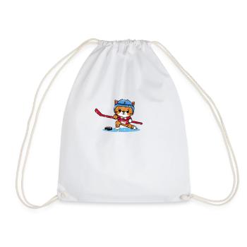 Cat playing ice hockey Funny kawaii design - Drawstring Bag - white - Front