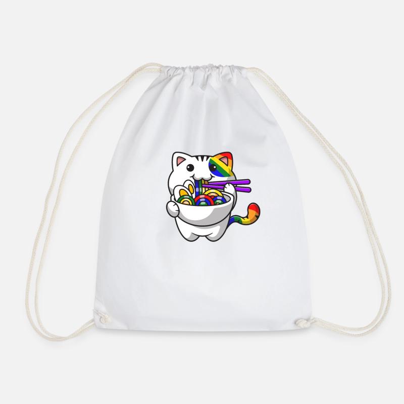 Subtle gay ramen cat pride flag rain - Drawstring Bag - white