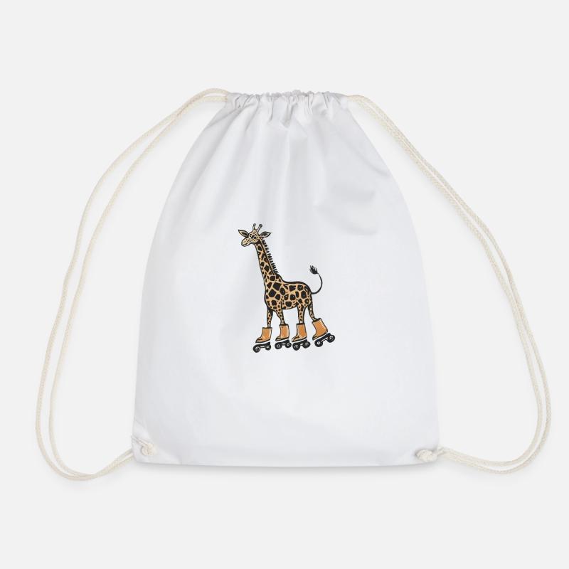 Cute kawaii giraffe design on roller skates - Drawstring Bag - white
