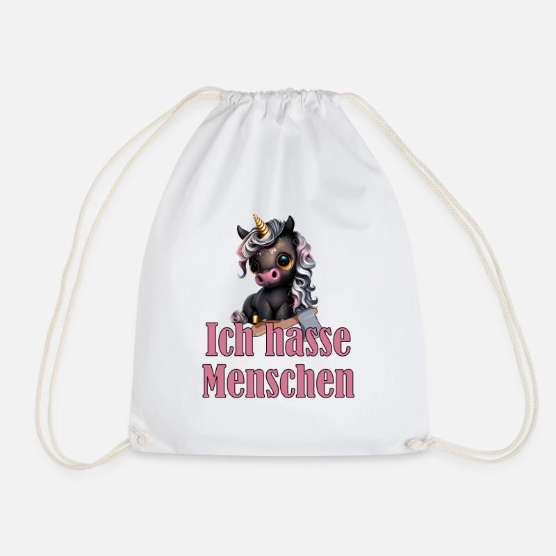 Little cute black unicorn with saying - Drawstring Bag - white