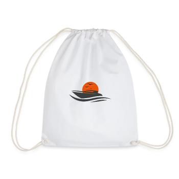 Funny Cool Speed Boats Sunset Graphic Humor Tees - Drawstring Bag - white - Front