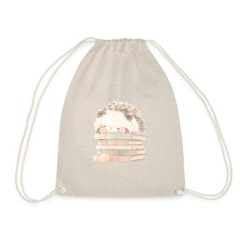 Hedgehog sleeping on books - Drawstring Bag - nature - Front