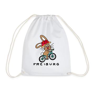 Freiburg Hase mit Bollenhut auf Fahrrad - Turnbeutel - Weiß - Vorne