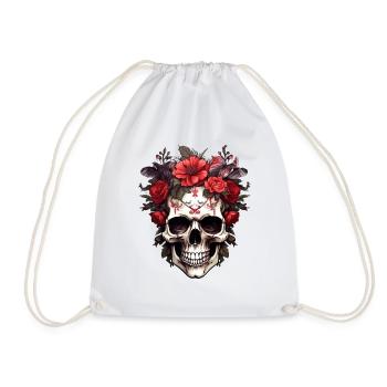 Goth Gothique Crâne Horreur Crâne Fleurs rouges - Sac de sport léger - blanc - Devant