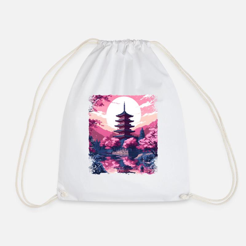 Kirschblüten-Sakura-Baum in einem Vaporwave-Tempel - Turnbeutel - Weiß