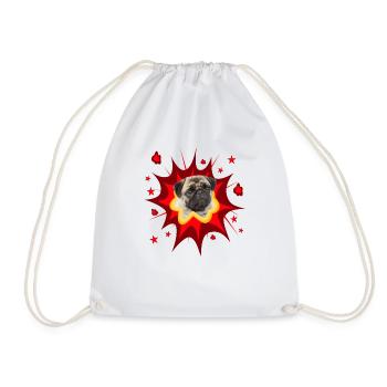 Comic Dog Design - Pow - Pug - Drawstring Bag - white - Front