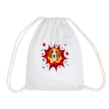Comic Hund Design - Pow - Beagle - Turnbeutel - Weiß - Vorne