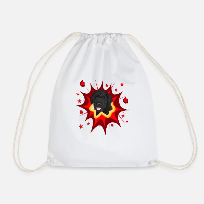 Comic Dog Design - Pow - Russian Terrier - Drawstring Bag - white