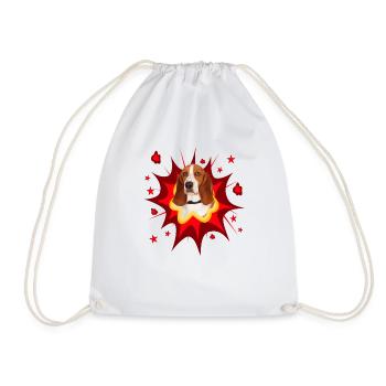 Comic Dog Design - Pow - Basset Hound - Drawstring Bag - white - Front