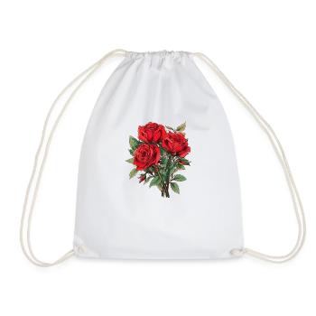 Floral Vintage Red Roses Lover Humor Flowers Fun - Drawstring Bag - white - Front