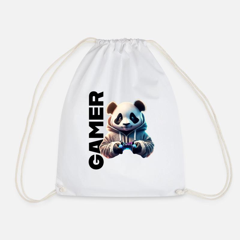 Gamer Schriftzug mit coolem Panda - Turnbeutel - Weiß