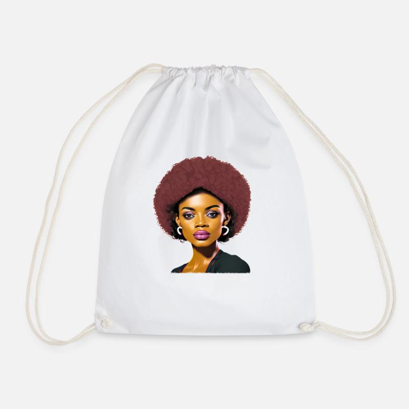 Lady with Afro - Drawstring Bag - white