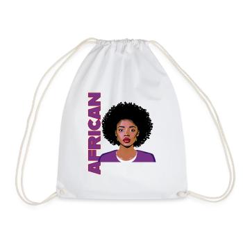 Frau mit Afro und Schriftzug African - Turnbeutel - Weiß - Vorne