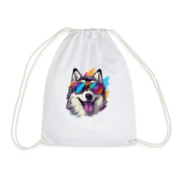 Cooler Alaskan Malamute Hund mit Sonnenbrille - Turnbeutel - Weiß - Vorne