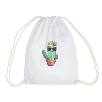 Cute cute cactus with sunglasses for summer - Drawstring Bag - white - Front
