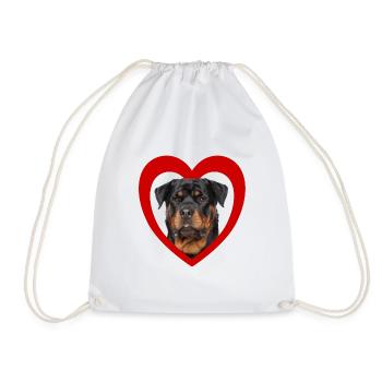 Dog Lovers - Dogs Heart - Rottweiler - Drawstring Bag - white - Front