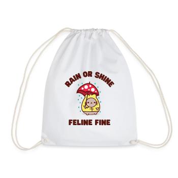 Rain or Shine Feline Fine Cat Design - Drawstring Bag - white - Front