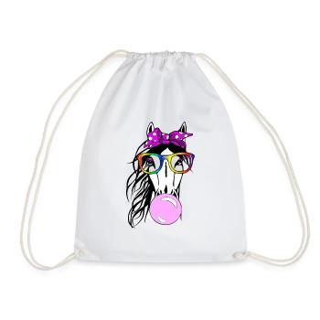 Horse with glasses and chewing gum - Drawstring Bag - white - Front