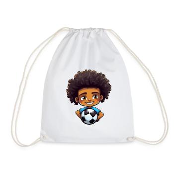 Afro Black Kid Boy Girl Soccer - Drawstring Bag - white - Front
