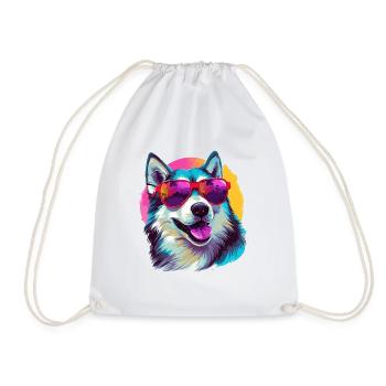 Bunte Alaskan Husky mit Sonnenbrille - Turnbeutel - Weiß - Vorne