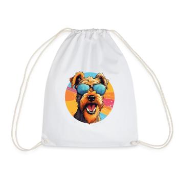 Colorful Airedale Terrier Wearing Sunglasses - Drawstring Bag - white - Front