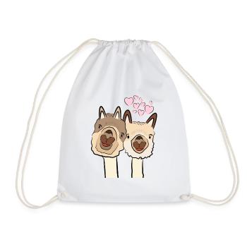 Lama Alpaka Motive Tier Mädchen pastellfarben pink - Turnbeutel - Weiß - Vorne
