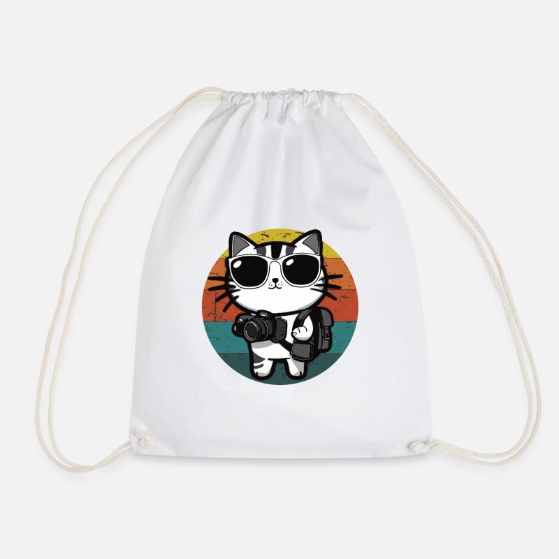 Cat with sunglasses going on a trip - Drawstring Bag - white