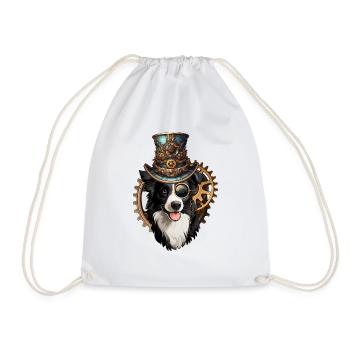 Steampunk Border Collie - Drawstring Bag - white - Front