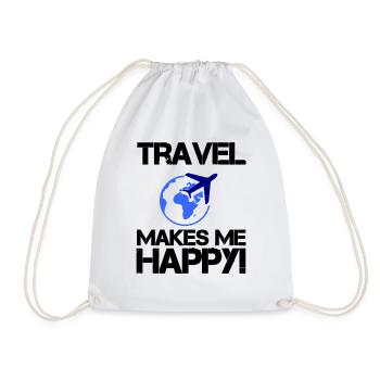 travel happy - Drawstring Bag - white - Front